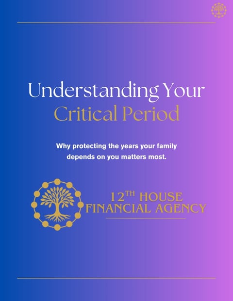 Promotional graphic with blue to pink gradient background featuring title Understanding Your Critical Period and 12th House Financial Agency logo